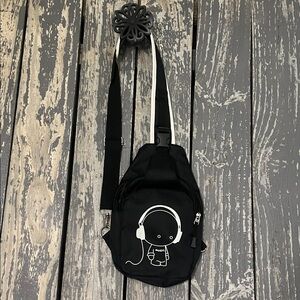 Cartoon Headphone Sling Bag Fun Graphic Crossbody Bag for Teens & Music Lovers